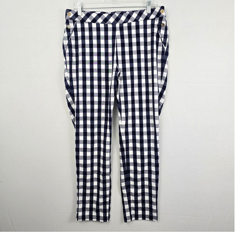 Rafaella Straight Leg‎ Pull-On Plaid Women Pants Blue White 14